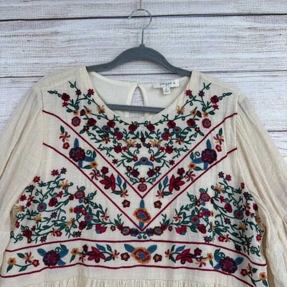 Umgee USA Floral Embroidered Mini Dress Womens XL Cream Green Blue Red Lined - Picture 3 of 14